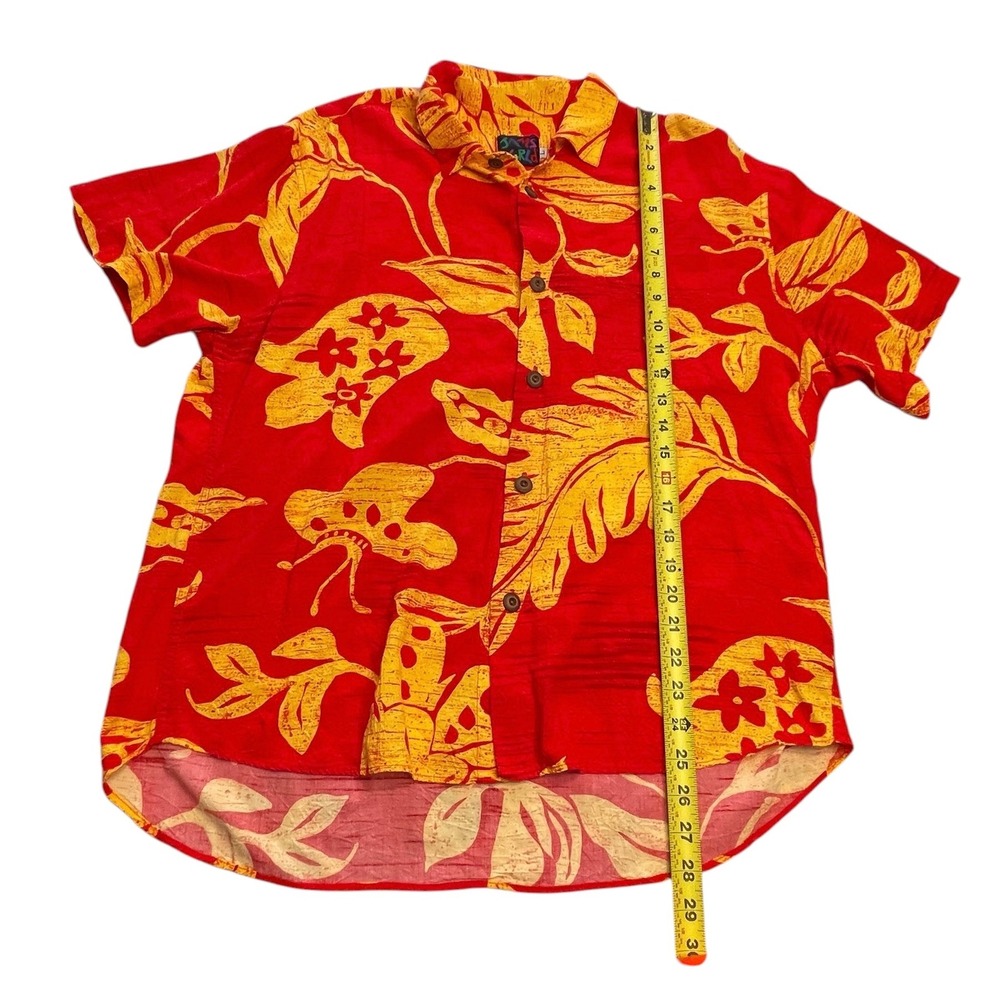 Vintage Jams World Psychedelic Red Yellow Floral Hawaiian Men's Shirt Large 90s - Picture 4 of 8